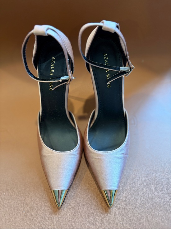 Azalea Wang Shoes - Azalea Wang Satin Pointed Ankle-Strap Heels in Dusty Pink